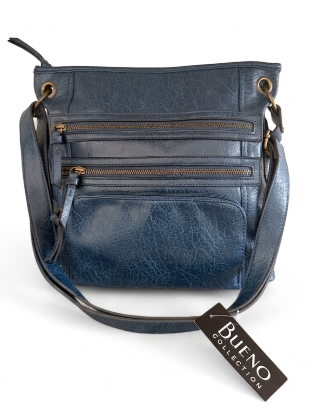 NWT Bueno Collection Steel Blue Multi-Zip Crossbody Bag Purse